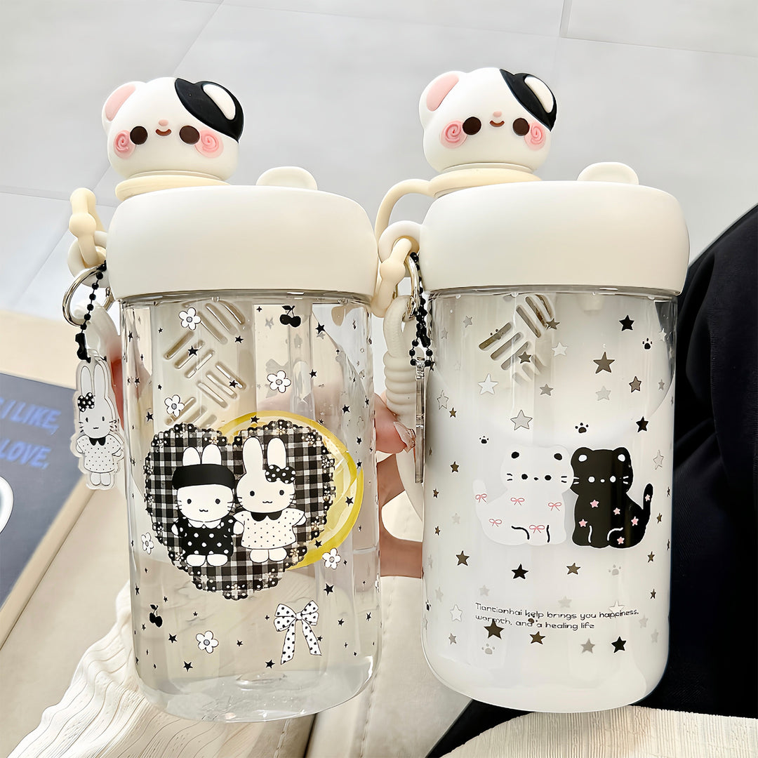 Ladies' water bottle with animal motifs and integrated straw Kalsten