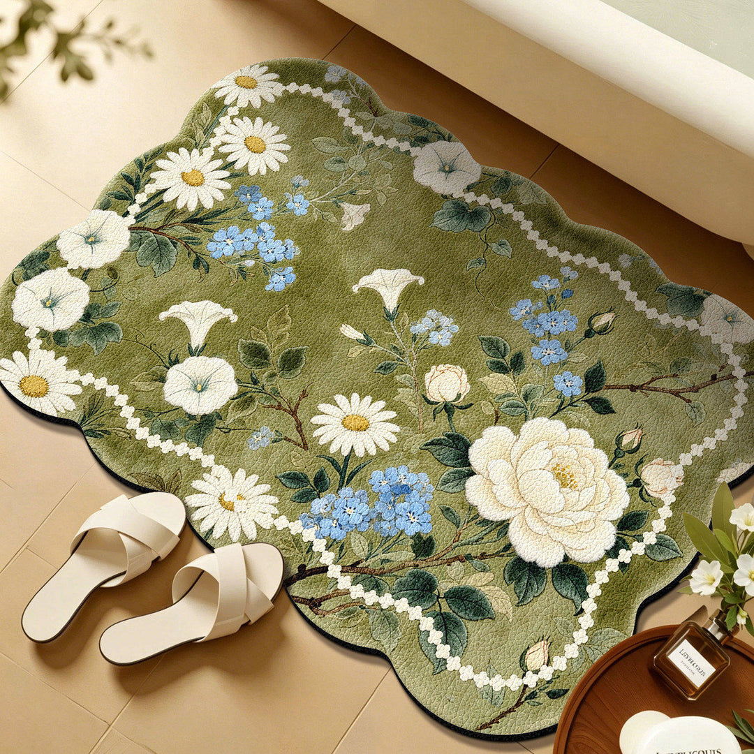 Floral Embroidered Bath Mat