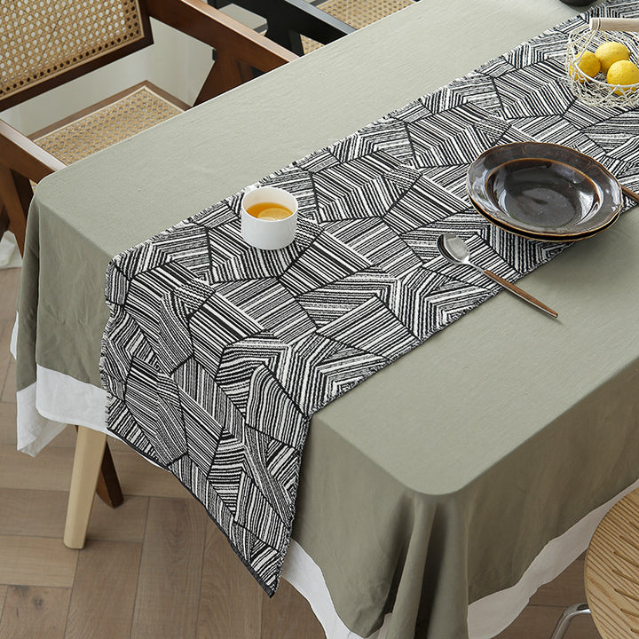 Modern cotton table runner with geometric line jacquard Kalsten