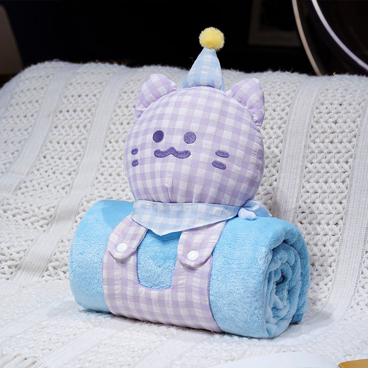 Cozy baby fleece blanket with plush cat head, carrying strap, and roll function