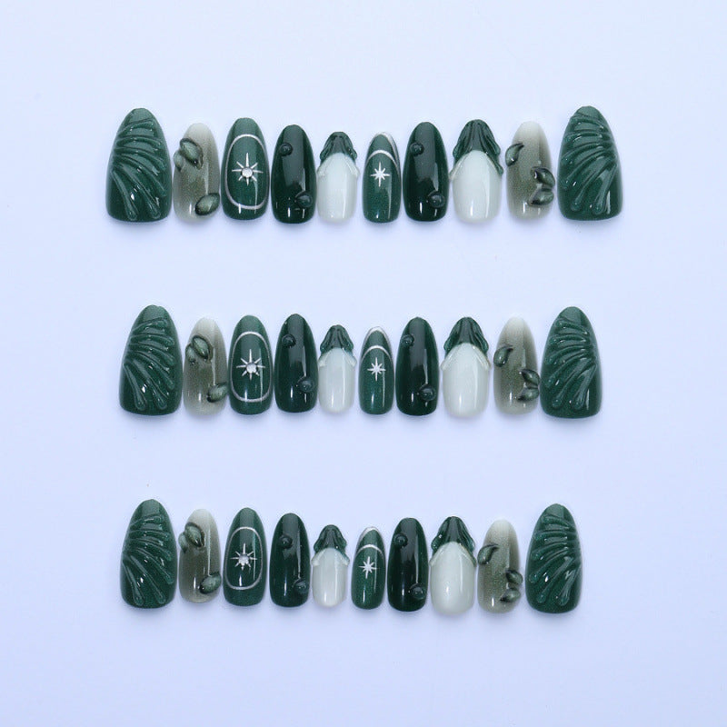 Artistic Leaf-Embellished Press-On Nail Art Set Kalsten