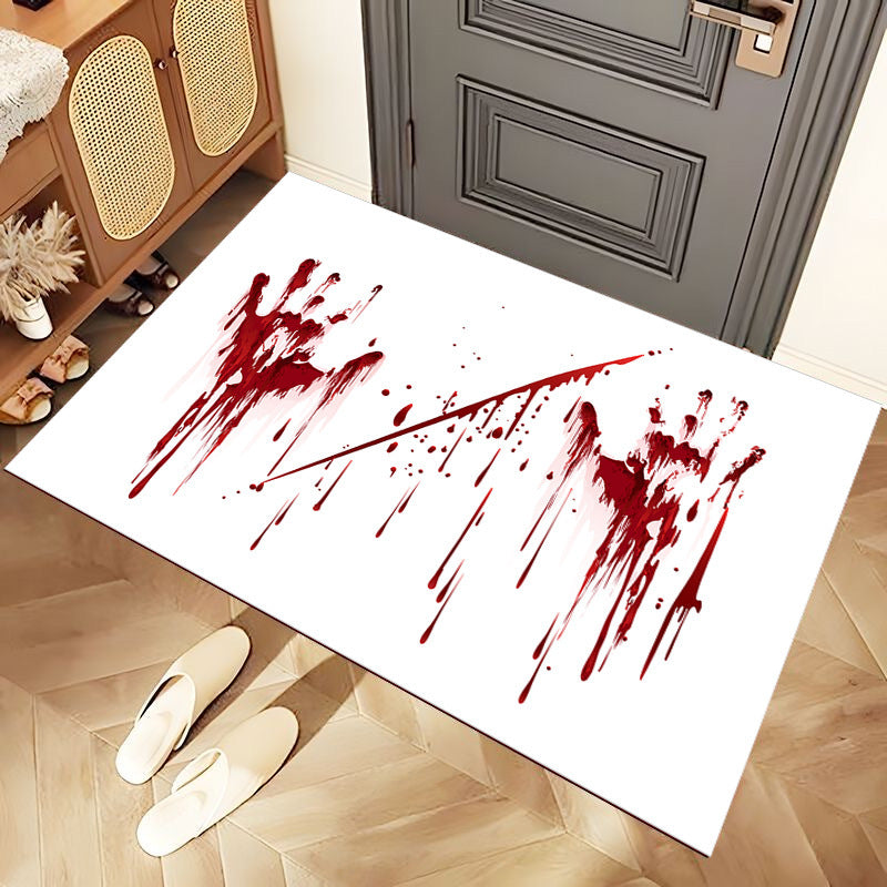 Novelty Horror-Themed Absorbent Door Mat With Bloody Handprint Design And Non-Slip Backing