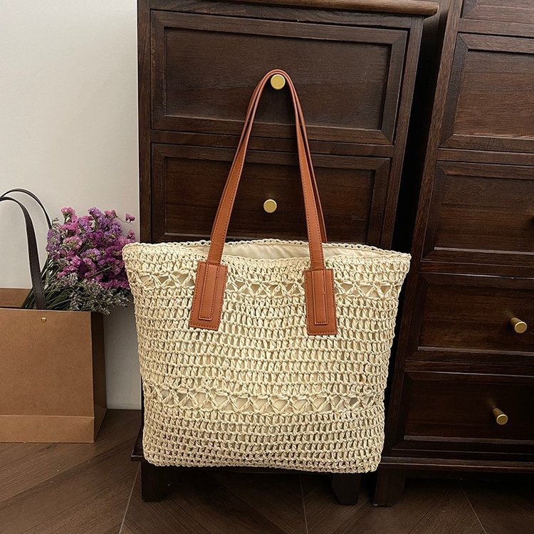 Elegant Braided Shopping Basket with Leather Handles Kalsten