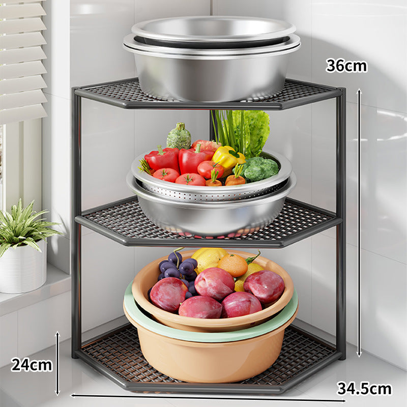 Three-Tier Corner Kitchen Countertop Organizer Shelf with Ventilated Metal Trays