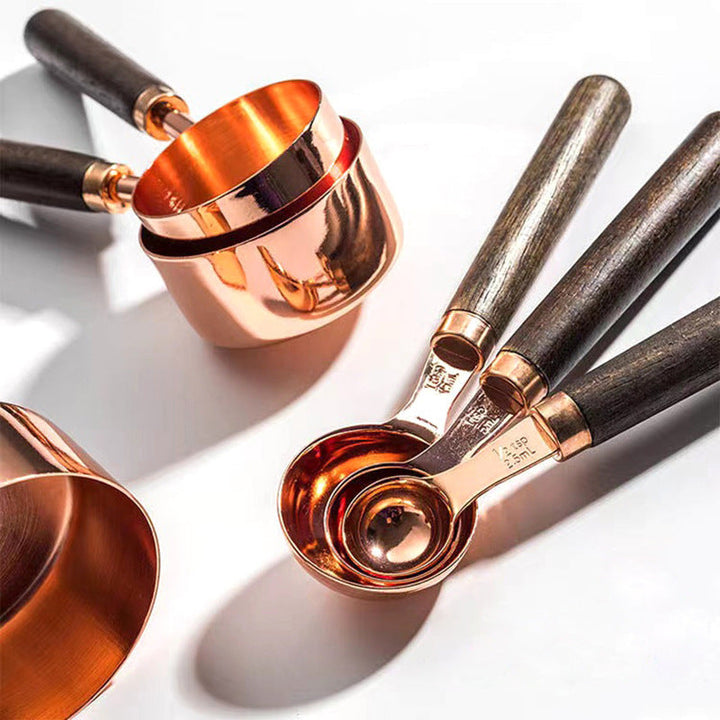 MeasureWood Measuring Spoons and Measuring Cups Set Stainless Steel Oak Wood 8-piece | Kalsten