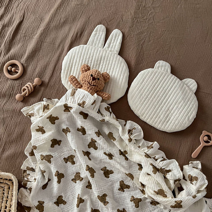 Quilted Bear-Ear Nursery Floor Cushion Pillow