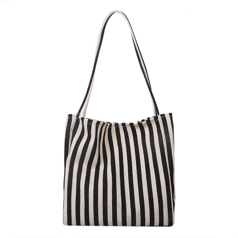 Striped Canvas Shoulder Tote Bag
