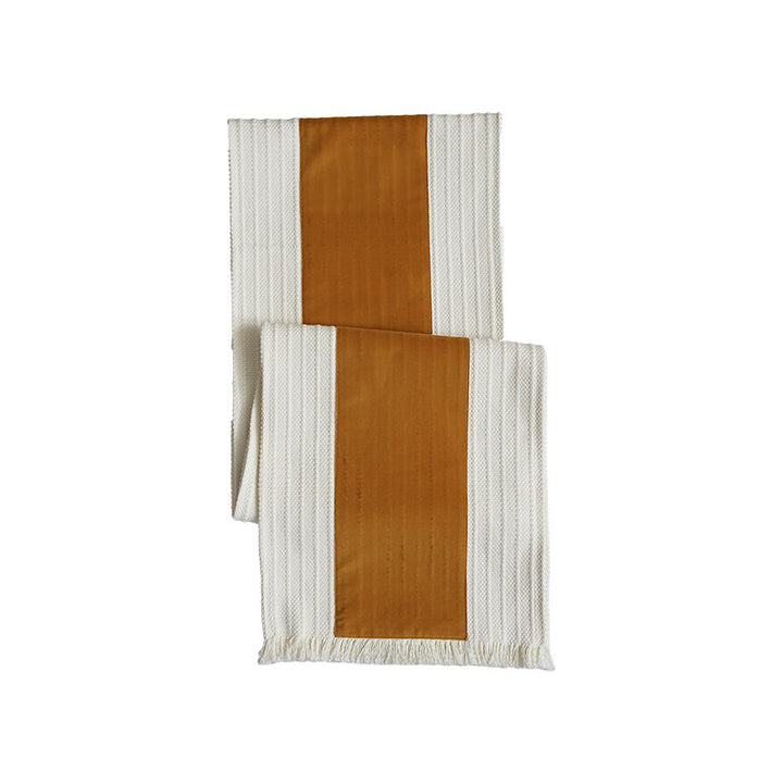 Woven table runner made of cotton blend with textured waffle weave and contrasting center strip Kalsten