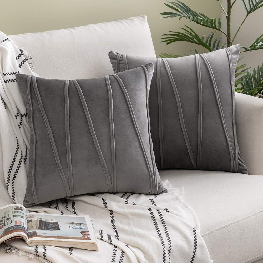 Square Velvet Corded Vertical Pleat Throw Pillow Cover with Hidden Zipper