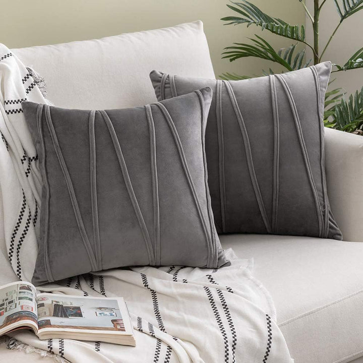 Square Velvet Corded Vertical Pleat Throw Pillow Cover with Hidden Zipper