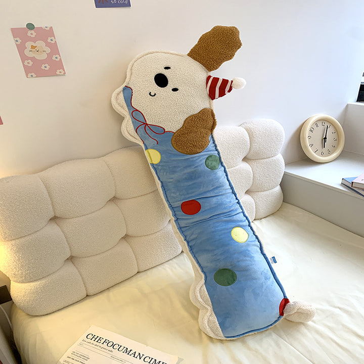 Extra-long cuddly body pillow with dog motif, fleece cover and appliquéd dots