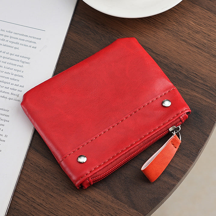 Compact Leather Zip Coin Wallet