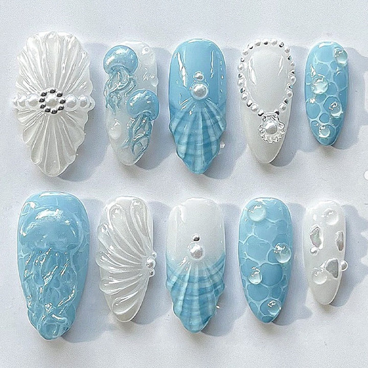Acrylic nail set with exquisite 3D elements and elegant designs Kalsten