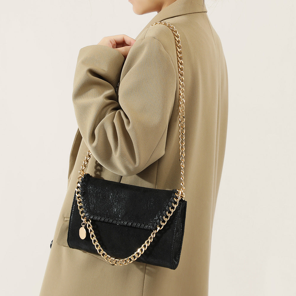 Chic Suede Crossbody Handbag with Gold Chain