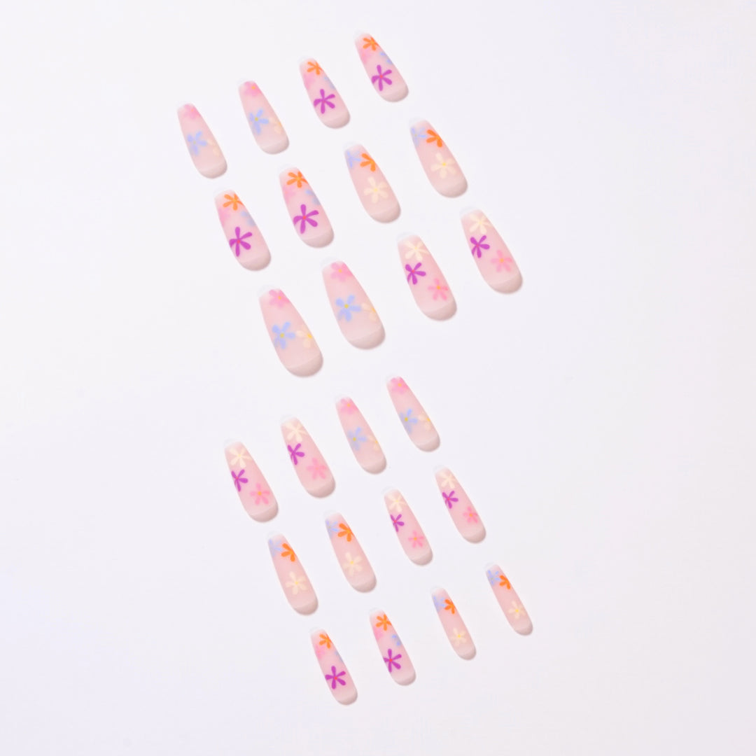 Artificial nail extensions with colorful floral pattern Kalsten