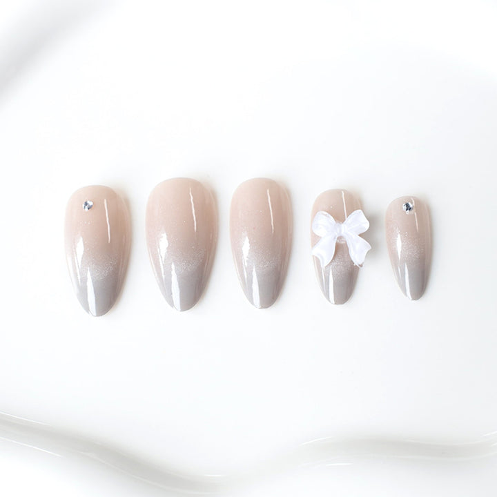 Elegant Rhinestone and Bow Nail Art Extensions Kalsten