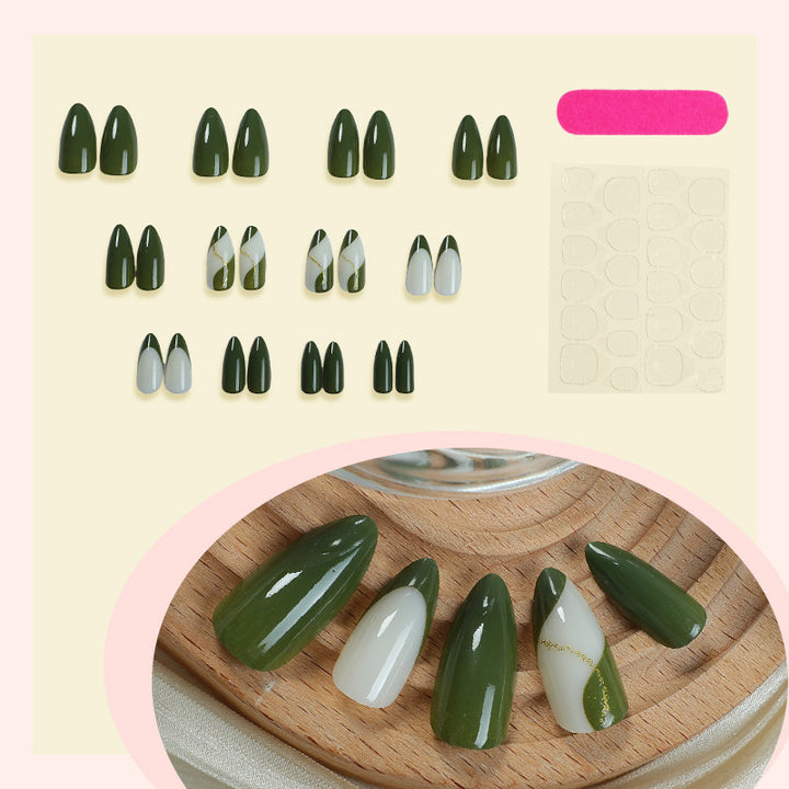 Artistic Press-On Nail Set with Elegant Geometric Design kalsten