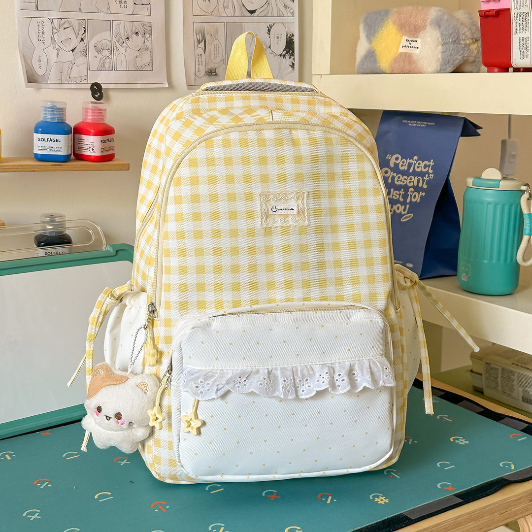 Playful Gingham Patterned School Backpack Kalsten