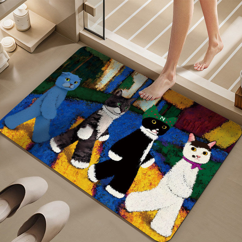Cartoon Cat-Themed Bath Mat Kalsten