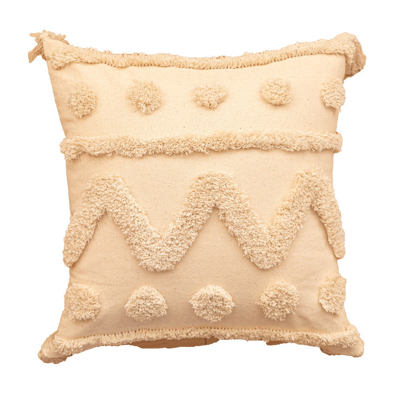 Textured Tufted Boho Shag Accent Throw Pillow with Tasseled Corners and Removable Cover