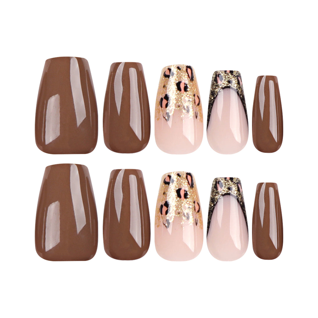 Glamorous acrylic nails with glitter and leopard designs Kalsten