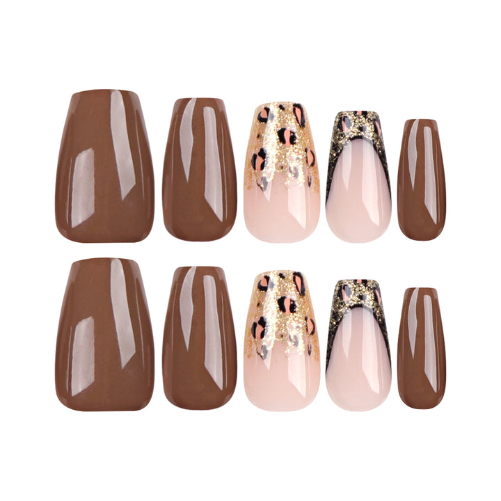 Glamorous acrylic nails with glitter and leopard designs Kalsten
