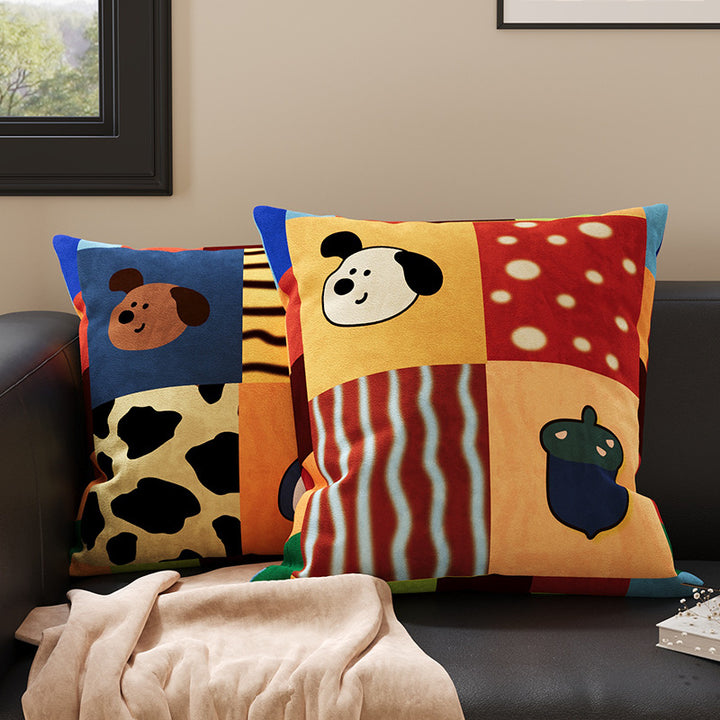 Plush Square Throw Pillow Cover with Happy Kitten Print and Hidden Zipper
