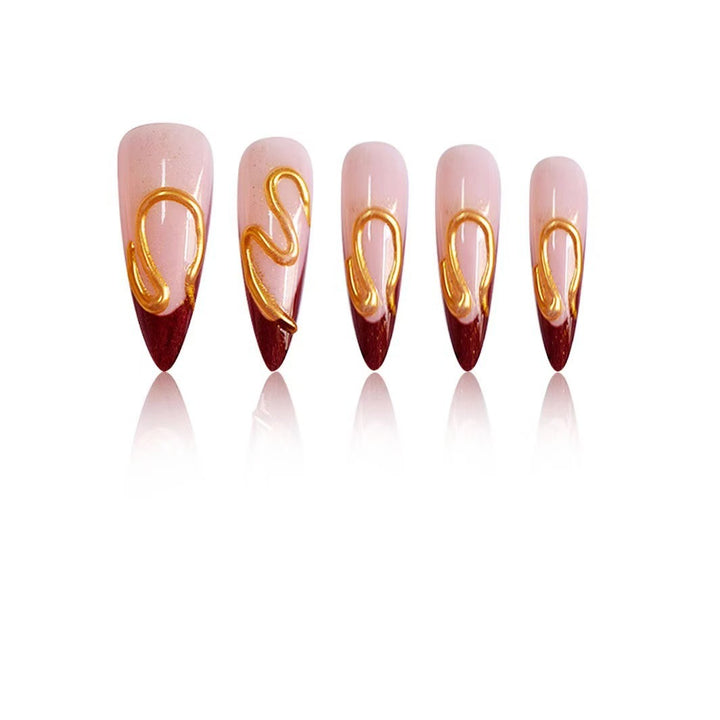 Artistic Stiletto Nail Extensions with Abstract Design Kalsten