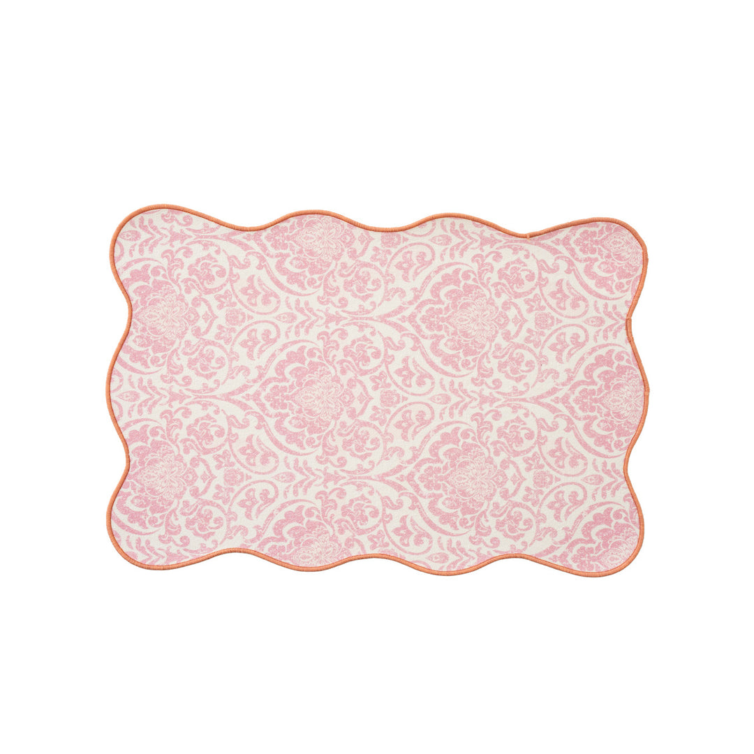 Shaped placemat made of cotton blend with pomegranate and parrot motif