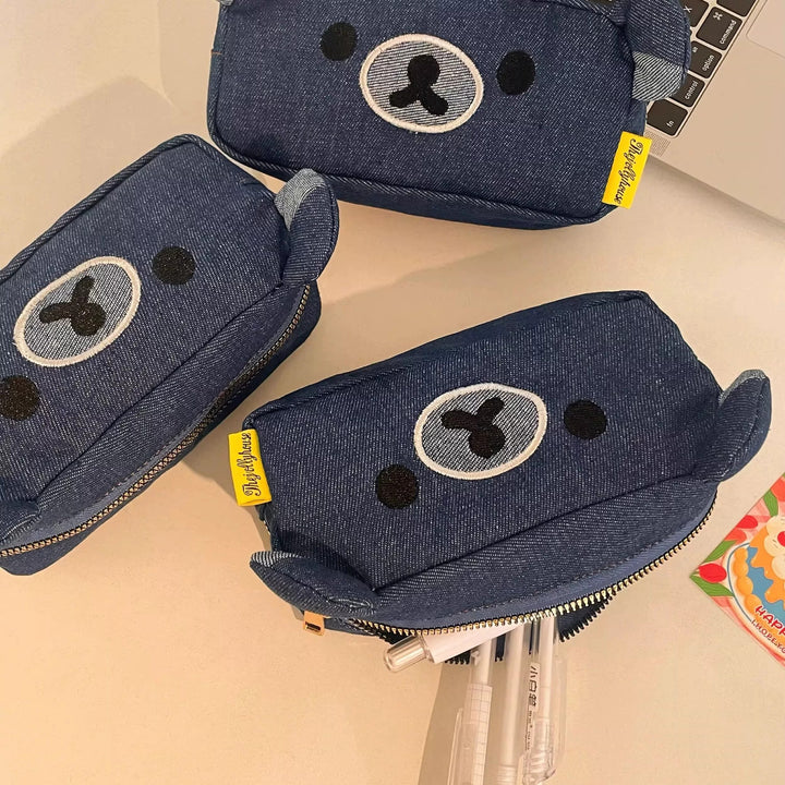 Cute Bear-Shaped Denim Pencil Case