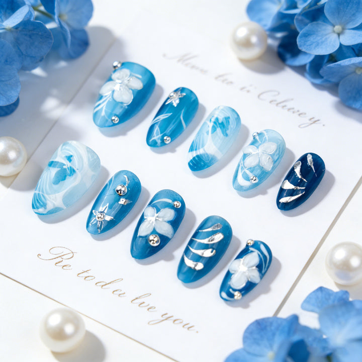 Artificial nail set with floral accents and elegant glitter elements Kalsten