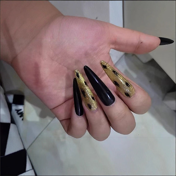Elegant Stiletto Press-On Nails with Gold Accent