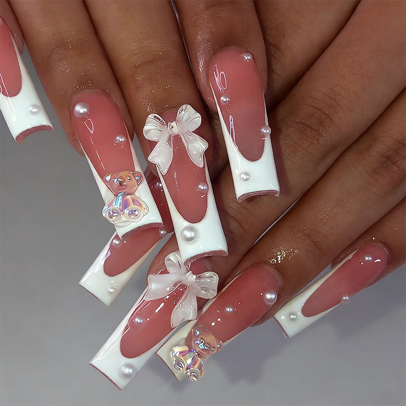 Artificial nail set with elegant bow and pearl decorations Kalsten