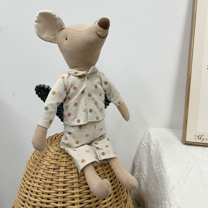 Handcrafted Linen Elephant Soft Toy Doll with Striped Ruffle Collar