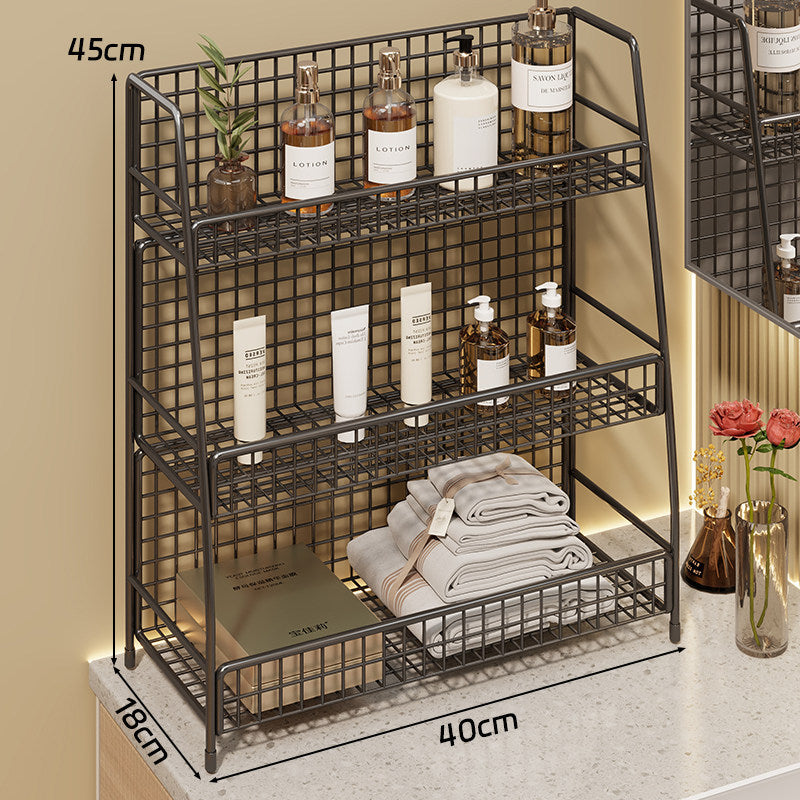 Multi-Tier Wire Grid Countertop Organizer with Angled Frame and Ventilated Mesh Shelves