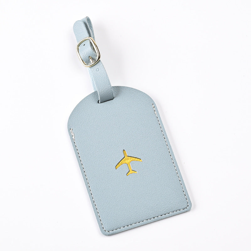 premium leather luggage tag with adjustable buckle strap and embossed airplane Kalsten