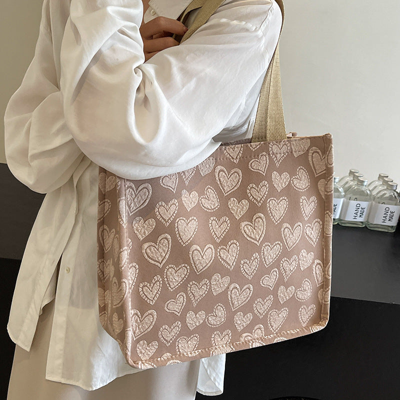 Heart-Embroidered Utility Tote