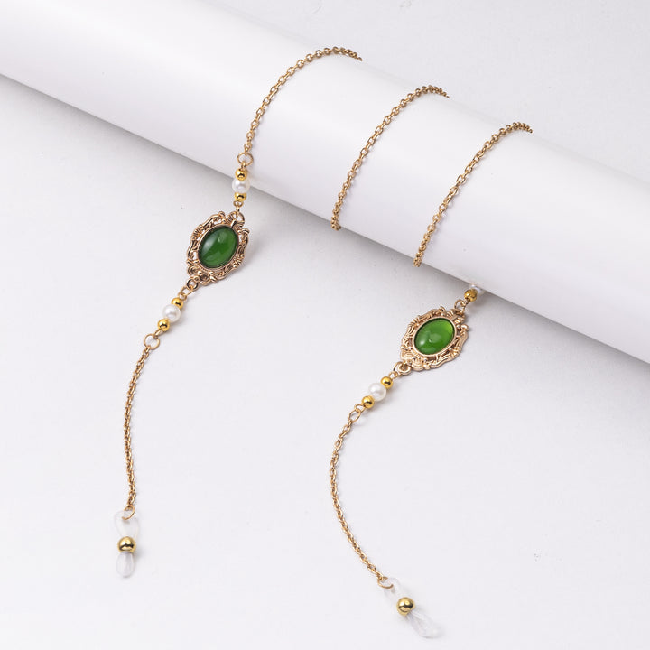 Elegant Pearl and Green Stone Drop Earrings Kalsten