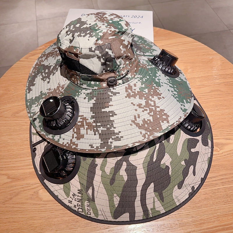 Bbreathable sun hat with two integrated mini fans, wide brim and adjustable chin strap Kalsten