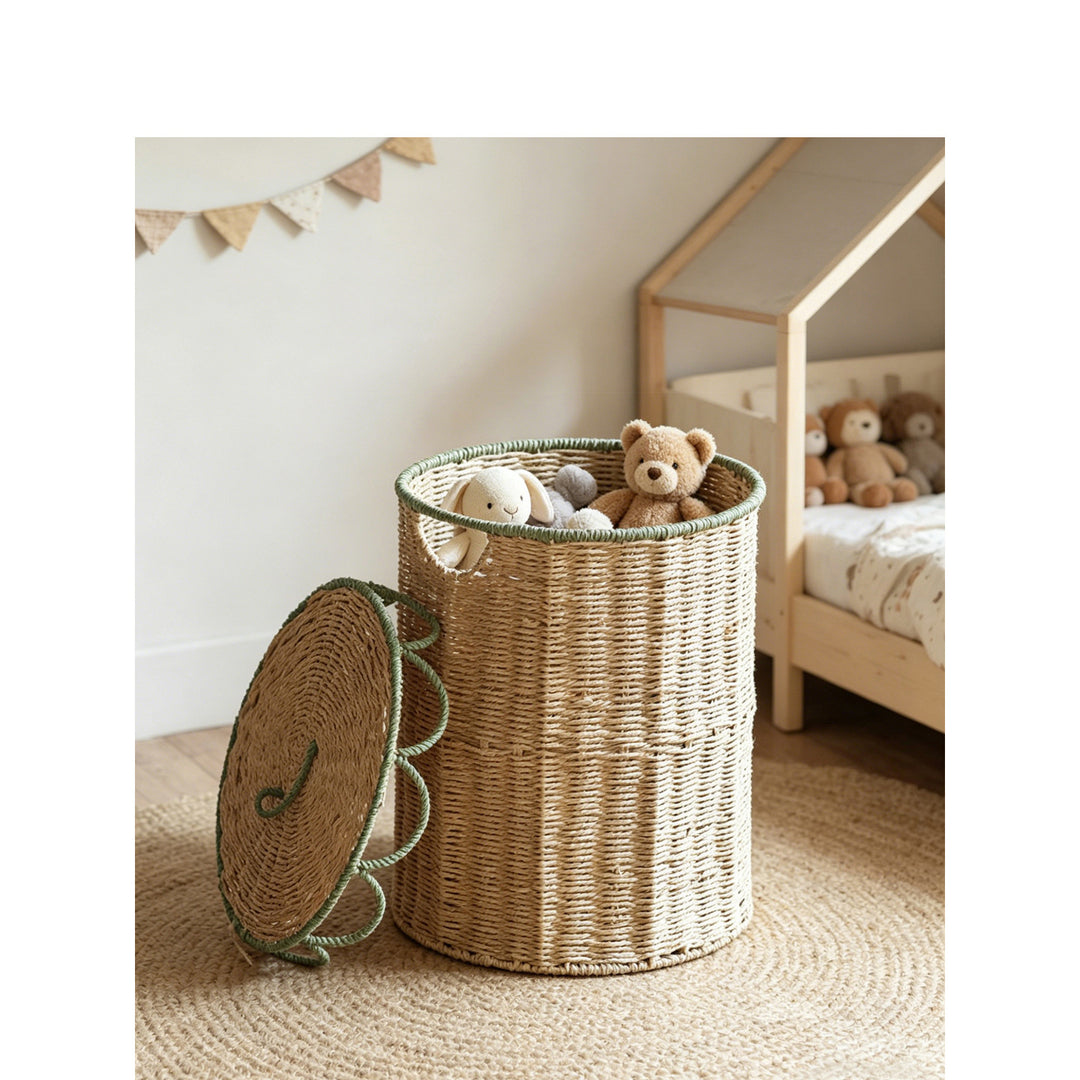 Natural storage basket with lid Kalsten