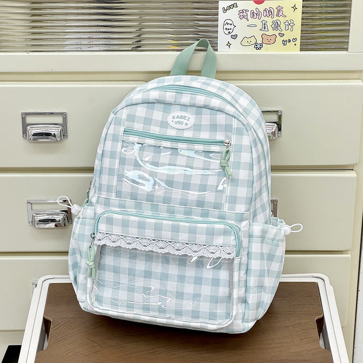 Transparent Front Pocket Checkered Backpack Kalsten