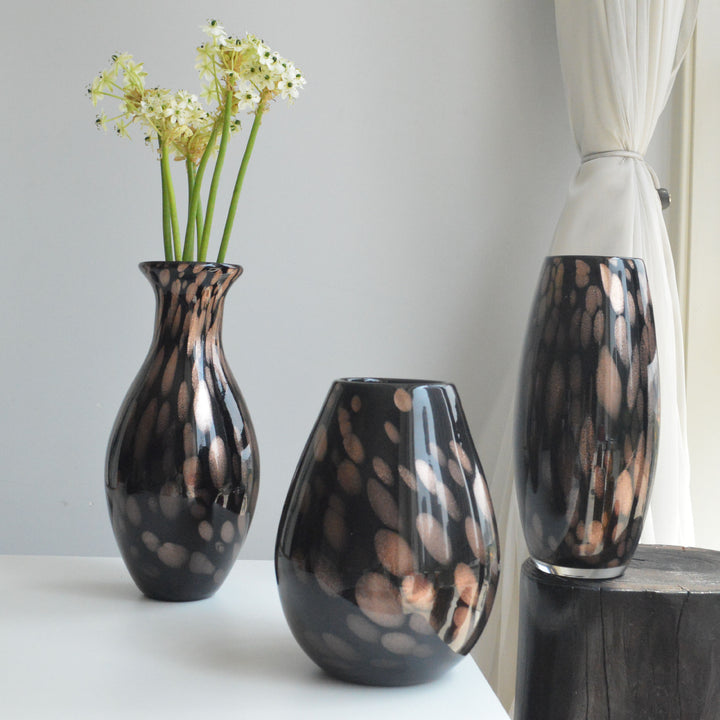 Handblown Speckled Glass Bulb Vase with Narrow Mouth and High-Gloss Finish Kalsten