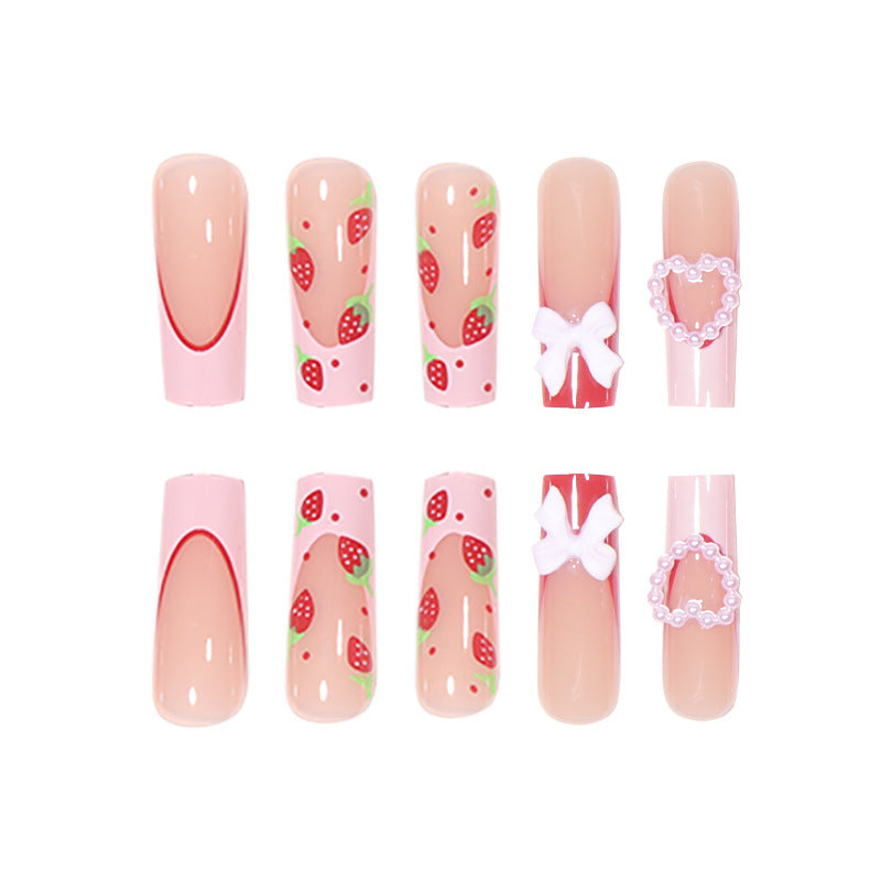 Decorative Long Press-On Nails with Hearts and Floral Accents Kalsten