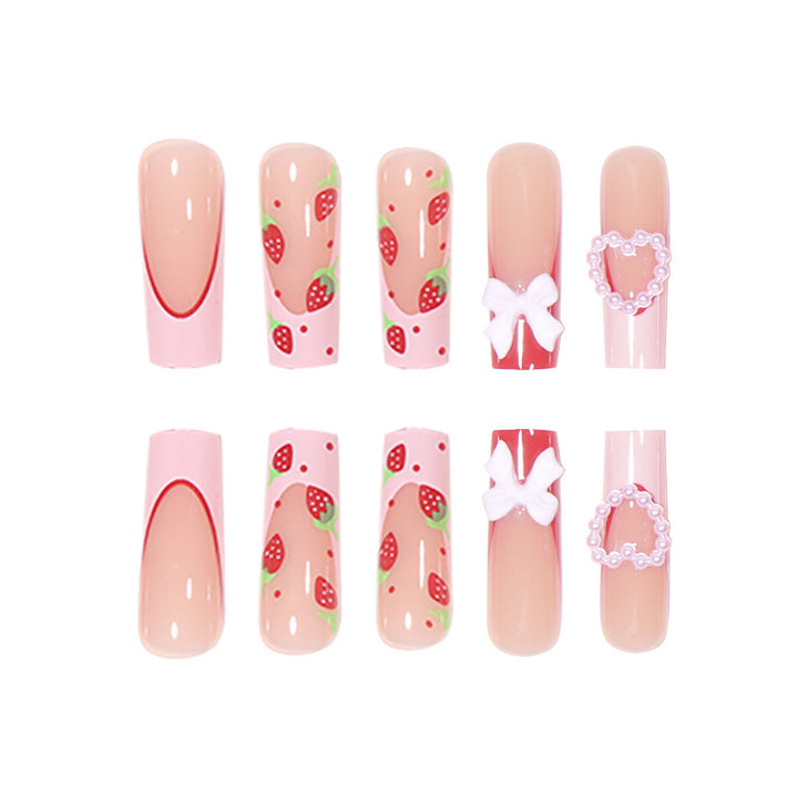 Decorative Long Press-On Nails with Hearts and Floral Accents Kalsten