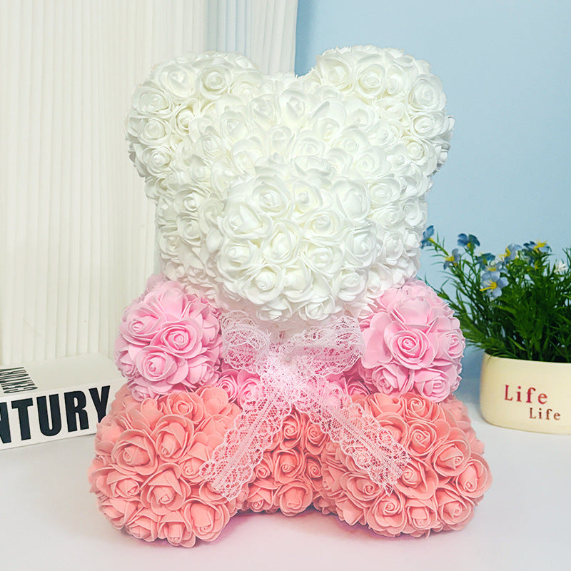 Handcrafted Rose-Foam Teddy Bear Gift Sculpture With Heart Accent