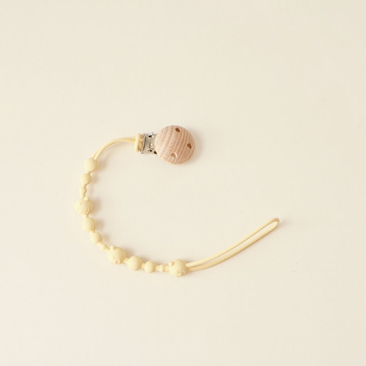 Silicone Beaded Pacifier and Teether Clip with Wooden Safety Clip