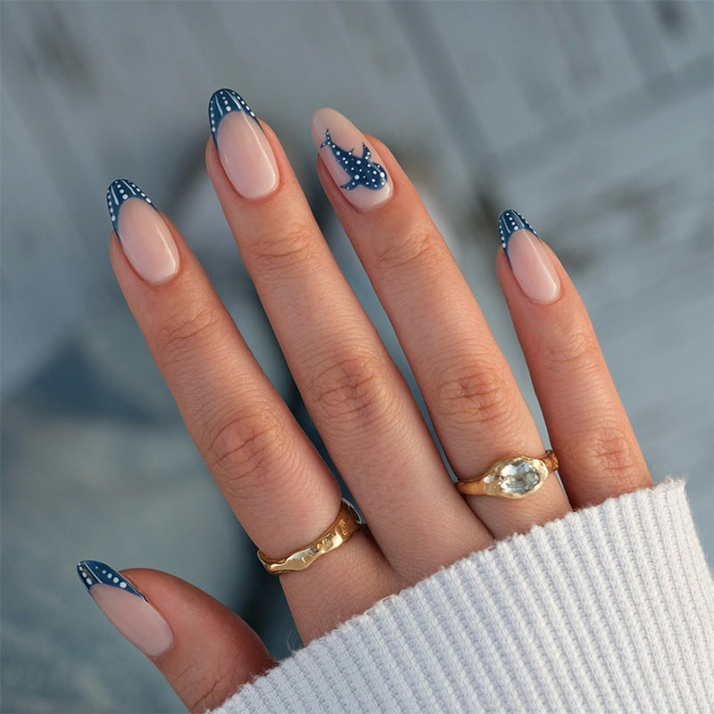 Artistic Press-On Nail Set with Decorative Whale Design kalsten