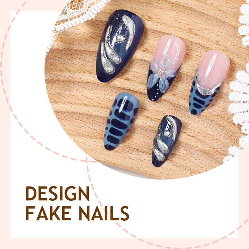 Artificial nail set with elegant maritime design and sparkling embellishments Kalsten