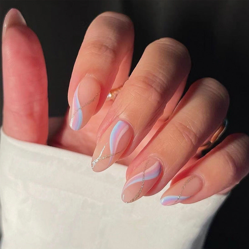 Artistic gel nails with modern gradients and rhinestone accents Kalsten
