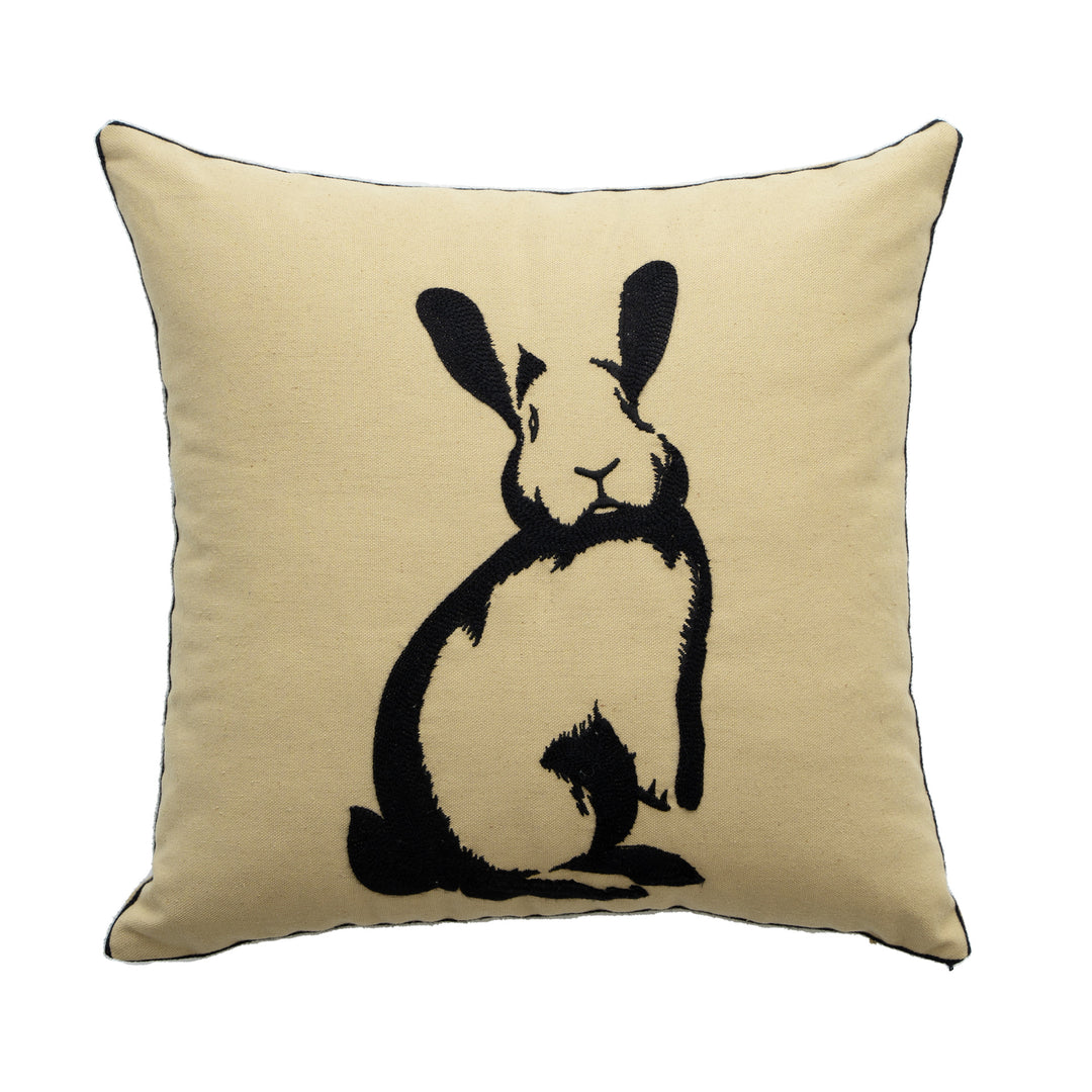 Cotton decorative pillow with raised dog tuft embroidery and contrasting piping